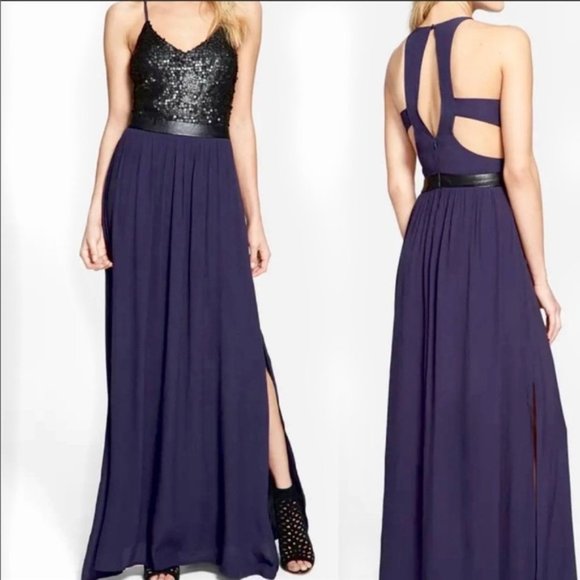 Astr Dresses & Skirts - Astr The Label Navy And Black Sequin Maxi Cut Out Dress Medium